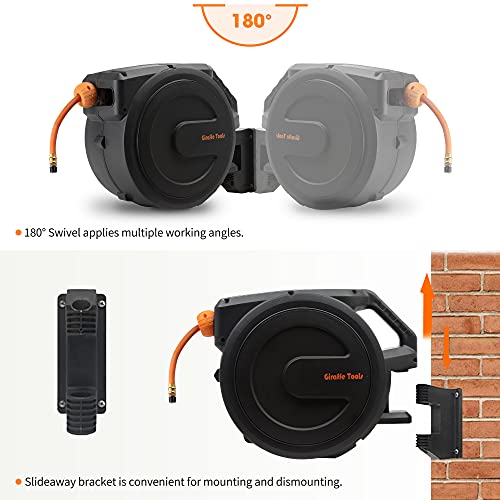 Giraffe Tools Retractable Air Hose Reel Enclosed with 3/8" x 50 ft, 300 PSI