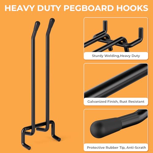 INCLY 36 Pack 4/6 Inch Double Arm Black Pegboard Hooks, 1/4" Heavy Duty