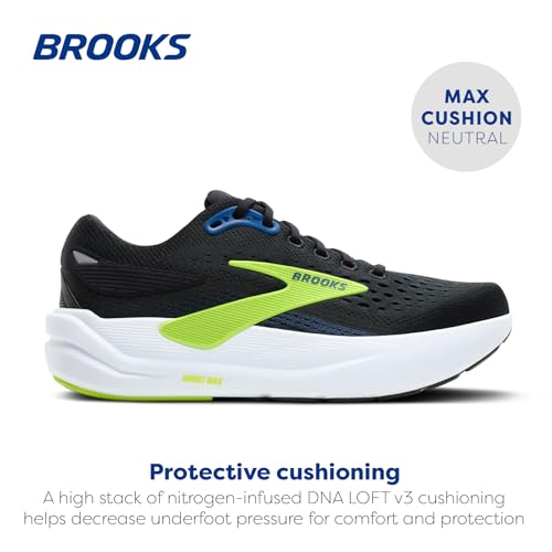 Brooks Men’s Ghost Max 3 Neutral Running & Walking Shoe - Black/Navy/Acid Lime - 11.5 Medium