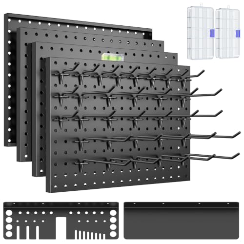 Heavy Duty Metal Pegboard Wall Organizer with 30 Hooks, Shelf and Tool Rack