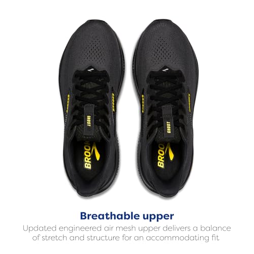 Brooks Men’s Ghost 17 Neutral Running Shoe - Ebony/Black/Yellow - 10 Medium