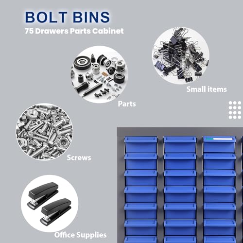 75 Drawer Small Parts Organizer Cabinet with ABS Drawers, Nuts and Bolts and Screw Organizer with Dividers, Hardware Storage with Label Slots, Metal Parts Cabinet for Garage Workshop