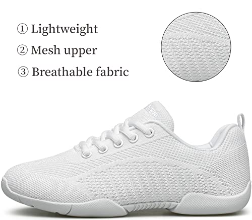 BAXINIER Girls White Cheerleading Shoes Breathable Youth Cheer Competition Sneakers Athletic Training Dance Tennis Walking Shoes - White 3 Big Kid