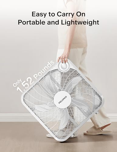 PELONIS 3-Speed, 20-Inch Box Fan for Bedroom, 5 Blades, 2295 CFM, White