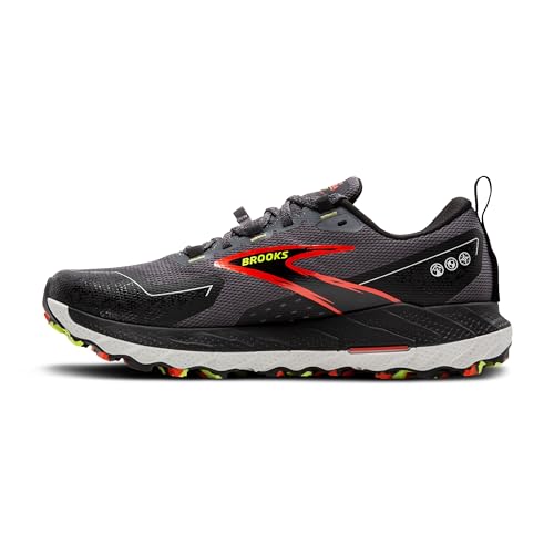 Brooks Men’s Cascadia 18 GTX Waterproof Mountain Trail Running Shoe - Blackened Pearl/Black/Tomato - 7 Medium