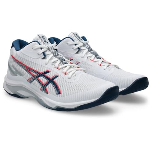 ASICS Men's Netburner Ballistic FlyteFoam 4 Mid Top Volleyball Shoes, 10, White/MAKO Blue