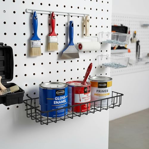 Peg Board Shallow Tray Baskets, 2Pack Black Pegboard Shelves Bottle Holders