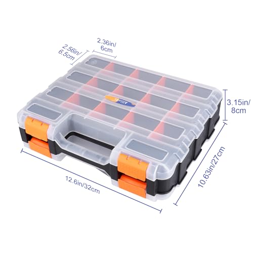 AllinRC Small Parts Organizer Double Sided Parts Organizer with Removable Dividers 34-Compartments Storage Bins for Hardware, Screws, Nuts, Bolts, Washers, Nails, Fasteners, Tools