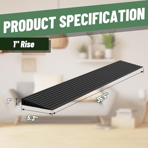 Nuvium 1" Rise Rubber Threshold Ramp for Doorways, Wheelchair Ramp