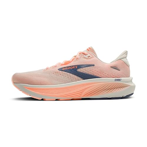 Brooks Women’s Ghost 18 Neutral Running & Walking Shoe - Star White/Cyber Peach/Grey - 8 Medium