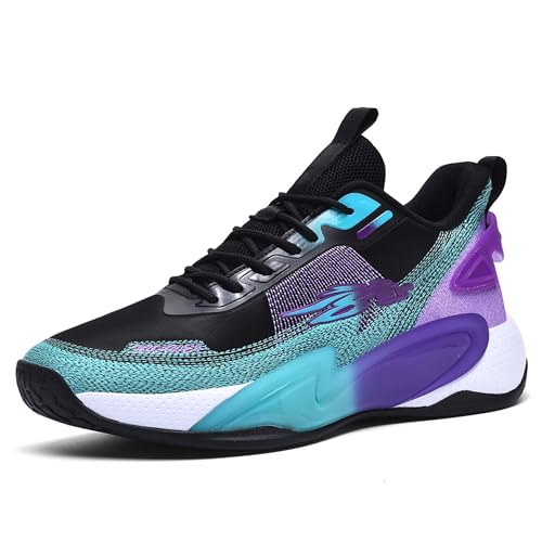 CJSPORX Men Basketball Shoes Non Slip Breathable Outdoor Fashion Sneakers Black&Blue-2 Size 8.5