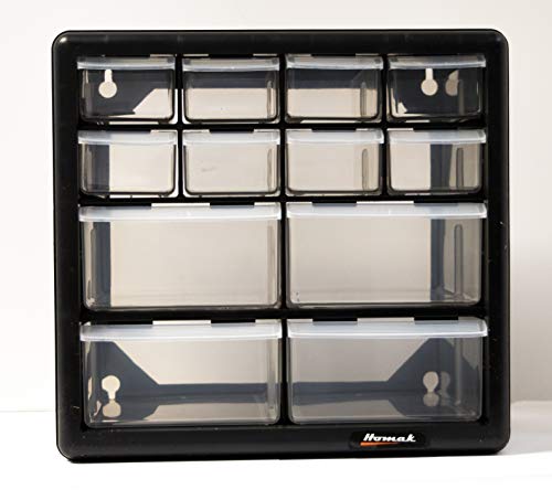 Homak 12-Drawer Parts Organizer, Black, HA01012001