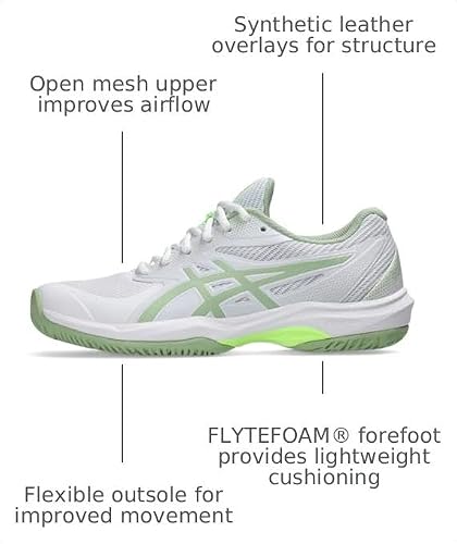 ASICS Women's Game FlyteFoam Pickleball Shoes, 9, White/Jade