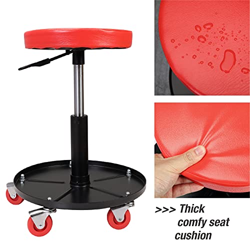 Big RED ATRHL6201R Torin Heavy Duty Rolling Pneumatic Creeper Garage/Shop Seat: Padded Adjustable Mechanic Stool with Tool Tray Storage, Red Large,15.36" D x 15.36" W x 4.73" H