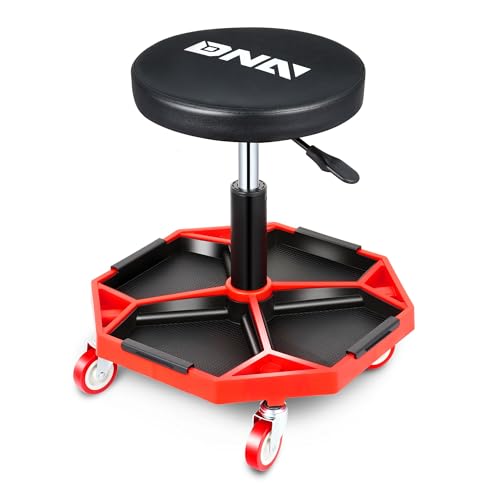 DNA Motoring TOOLS-00253 Adjustable Height Pneumatic Garage Seat Rolling Mechanic Stool with Tool Tray Storage,300lbs Max Weight Capacity