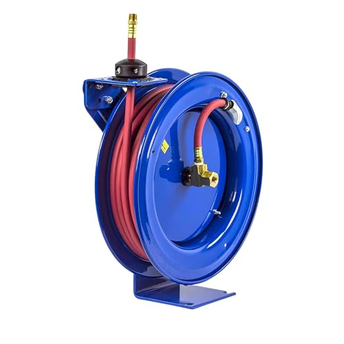 Coxreels P-LP-350 Retractable Air/Water Low-Pressure Hose Reel, P Series, 3/8 in x 50 in 300 PSI - Easy-to-Use Compact Design- Heavy-Duty Steel Construction, Made in The USA