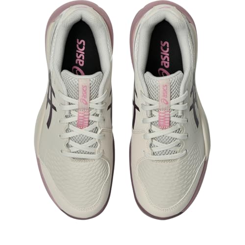 ASICS Kid's Gel-Resolution X GS Tennis Shoes, 6, Soft Oat/Dark Aubergine