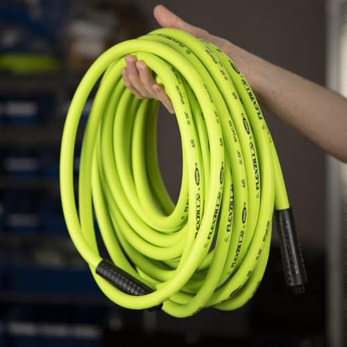 Flexzilla Air Compressor Hose, 3/8 in. x 50 ft., 1/4 in. MNPT Fittings, No-Kink, All Weather, Lightweight, Premium Hybrid Polymer, 300 PSI, ZillaGreen