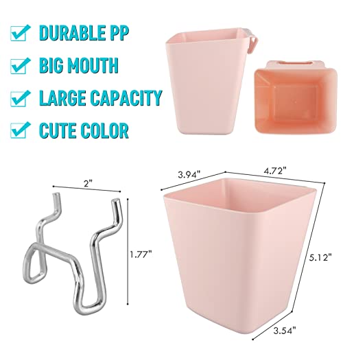G.CORE Large Pegboard Cups Peg Board Storage Bin 6 Pack with Hooks, Square Box Shape Pegboard Cup Holder Accessories for Garage Workbench/Craft Room/Office/Playroom/Home Kitchen Organization (Pink)