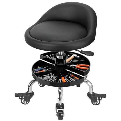 FLOLXNB Garage Mechanic Stool with Storage Tray,Low Height Rolling Shop Stools, Rolling Mechanics Seat Chair Height Adjustable, Rolling Shop Chair, Work Stool Creeper Seat (Style 1)