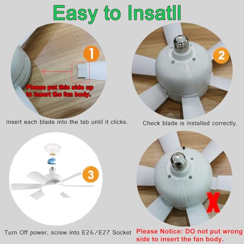 2Pack Socket Fan Light, LED Socket Ceiling Fans with Lights and Remote, 18 Inch Low Profile Screw in Ceiling Fan Light, Dimmable 3000-6500K Fan Light Bulb for Bedroom, Kitchen, Laundry Room, Garage