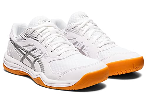 ASICS Women's Upcourt 5 Volleyball Shoes, 9, White/Pure Silver