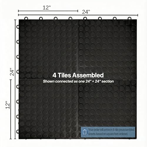 Nitro Tiles by FlooringInc 12" x 12" Interlocking Garage Floor Tiles, Coin Pattern Heavy Duty Polypropylene Flooring, Modular Snap-Together Non-Slip Floor Tile, Midnight Black, 24-Pack (24 Sq Ft)