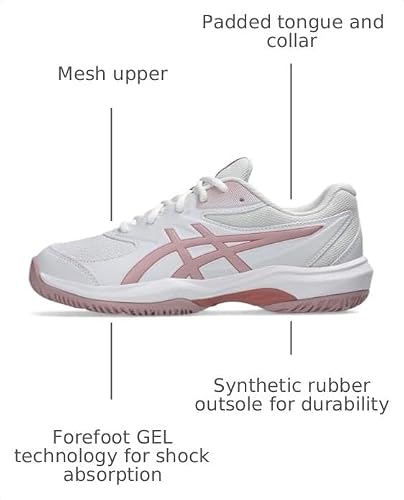 ASICS Kid's Gel-Game Grade School Tennis Shoes, 6, White/MORGANITE