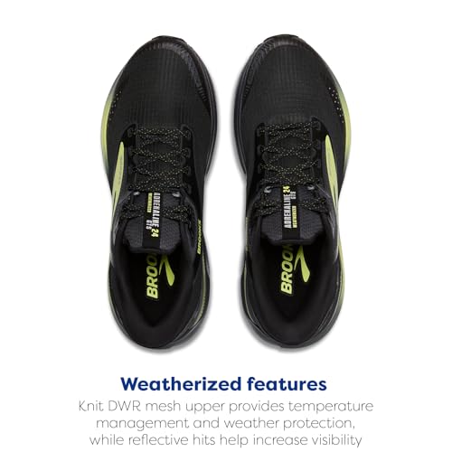 Brooks Men’s Adrenaline GTS 24 Weatherized Supportive Running Shoe - Black/Ebony/New Yellow - 12 Medium