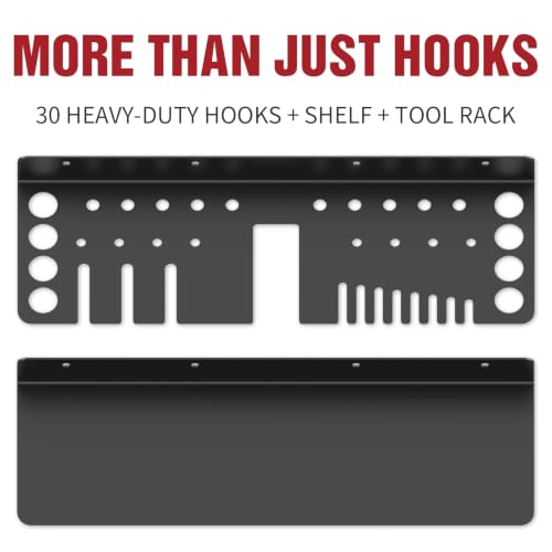 Heavy Duty Metal Pegboard Wall Organizer with 30 Hooks, Shelf and Tool Rack