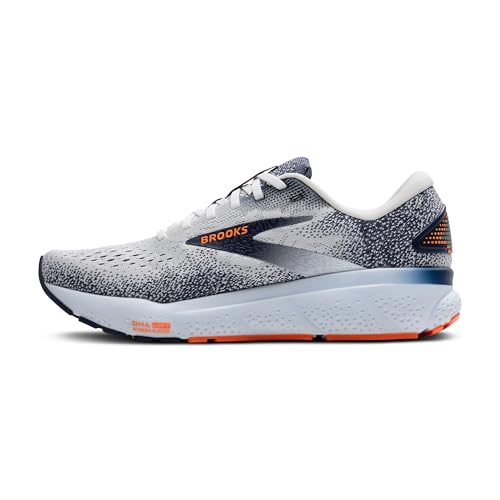 Brooks Men’s Ghost 16 Neutral Running Shoe - White/Peacoat/Orange - 10.5 Medium