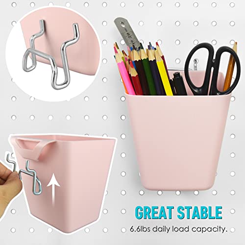G.CORE Large Pegboard Cups Peg Board Storage Bin 6 Pack with Hooks, Square Box Shape Pegboard Cup Holder Accessories for Garage Workbench/Craft Room/Office/Playroom/Home Kitchen Organization (Pink)