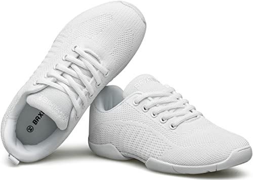 BAXINIER Girls White Cheerleading Shoes Breathable Youth Cheer Competition Sneakers Athletic Training Dance Tennis Walking Shoes - White 3 Big Kid