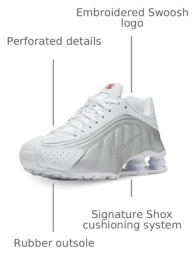 Nike Women's Shox R4 Trainers, Multicoloured White Metallic Silver Max Orange 000, 6 US