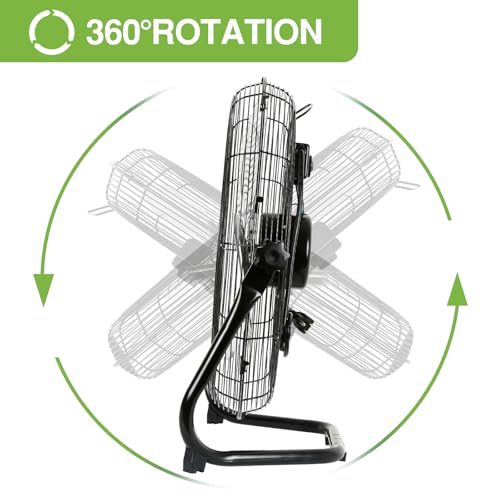 hykolity 20" High Velocity Floor Fan, 3-Speed Heavy Duty Industrial Fan with Wall-Mounting System, Metal Floor Fan for Commercial Space, Warehouse, Garage, and Workshop, 2 Pack