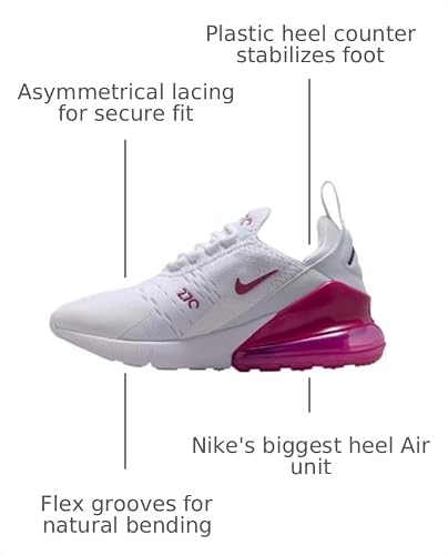 Nike Air Max 270 Big Kids' Shoes (White/Black/Sweet Beet) Size 6