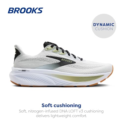 Brooks Men’s Ghost 17 Neutral Running Shoe - White/Black/Tea - 14 Medium