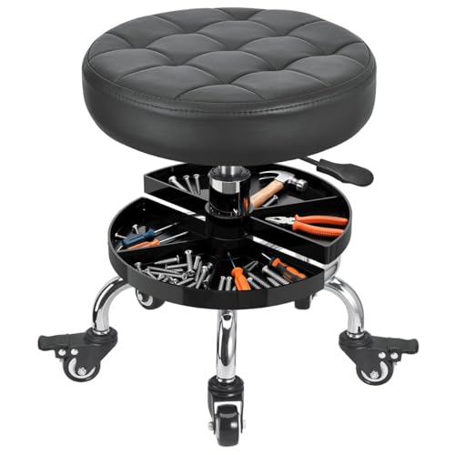 FLOLXNB Garage Mechanic Stool with Storage Tray,Low Height Rolling Shop Stools, Rolling Mechanics Seat Chair Height Adjustable, Rolling Shop Chair, Work Stool Creeper Seat (Style 2)