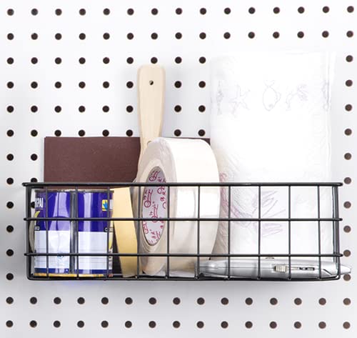 Right Arrange Pegboard Basket Size L, Black - Hooks to Any Peg Board - Square Style Wire Shelf Baskets - Organize Tools, Workbench, Accessories, Garage Storage - Wall Organizer Attachments