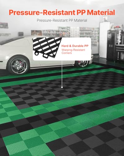 VEVOR Interlocking Drainage Mat, 12” x 12” Modular Interlocking Cushion, 50 Pcs Splicing Drainage Mats, Non-Slip PP Drainage Floor Tile and Shower Mat, for Garage, Garden, Kitchen & Outdoor, Black