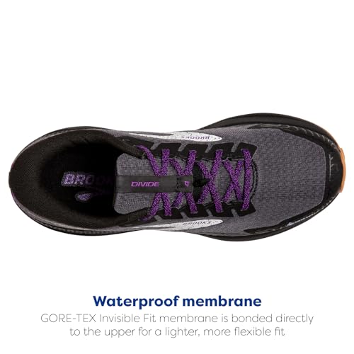 Brooks Women’s Divide 4 GTX Waterproof Trail Running Shoe - Black/Blackened Pearl/Purple - 7.5 Medium