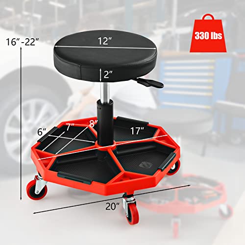 IRONMAX Rolling Mechanic Stool with Removable Tool Tray & Padded Cushion