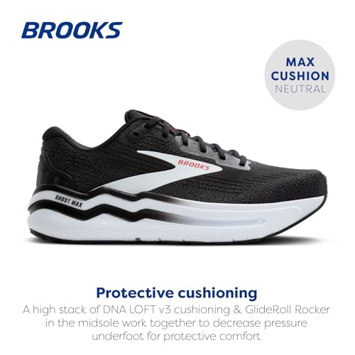 Brooks Men’s Ghost Max 2 Neutral Running & Walking Shoe - Black/White/Fiery Red - 8 Medium