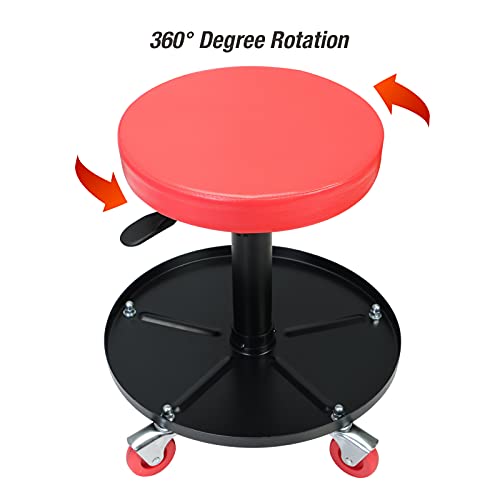 Big RED ATRHL6201R Torin Heavy Duty Rolling Pneumatic Creeper Garage/Shop Seat: Padded Adjustable Mechanic Stool with Tool Tray Storage, Red Large,15.36" D x 15.36" W x 4.73" H