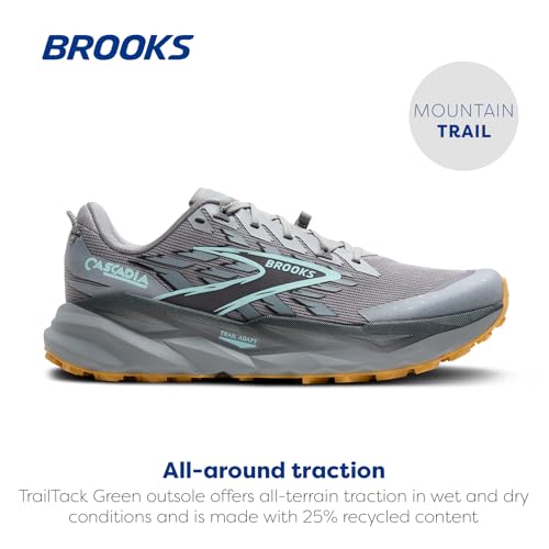Brooks Men’s Cascadia 19 Mountain Trail Running Shoe - Alloy/Ebony/Orange - 10.5 Wide