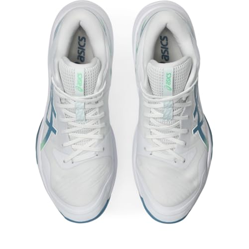 ASICS Men's Sky Elite FlyteFoam Mid Top 3 Volleyball Shoes, 10.5, White/SABA Blue