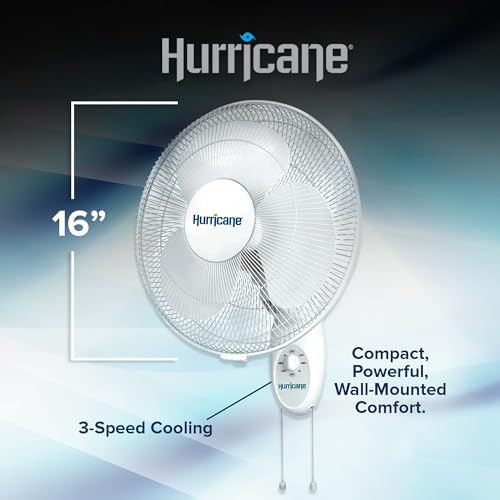 Hurricane Supreme Oscillating Wall Fan, 3 Speeds, White - 16in
