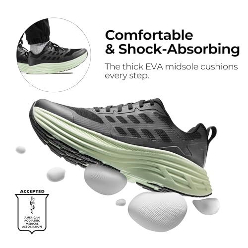 NORTIV 8 Men's Walking Running Tennis Cushioning Shoes ActiveFloat Non Slip Athletic Gym Workout Jogging Comfortable Sneakers,Size 11,Black/Green,SNWS245M