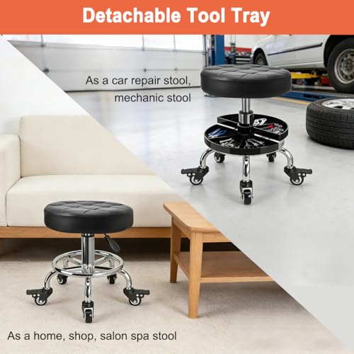 FLOLXNB Garage Mechanic Stool with Storage Tray,Low Height Rolling Shop Stools, Rolling Mechanics Seat Chair Height Adjustable, Rolling Shop Chair, Work Stool Creeper Seat (Style 2)