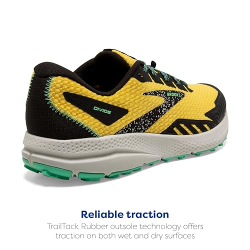 Brooks Men’s Divide 4 Trail Running Shoe - Lemon Chrome/Black/Spring Bud - 10 Medium